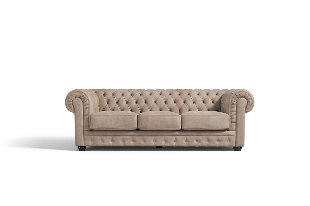 Sand leather tufted classic design sofa by Diven Living