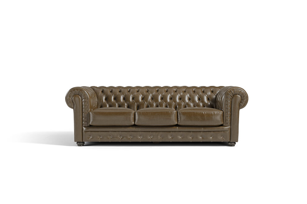 Brown leather tufted classic design sofa by Diven Living