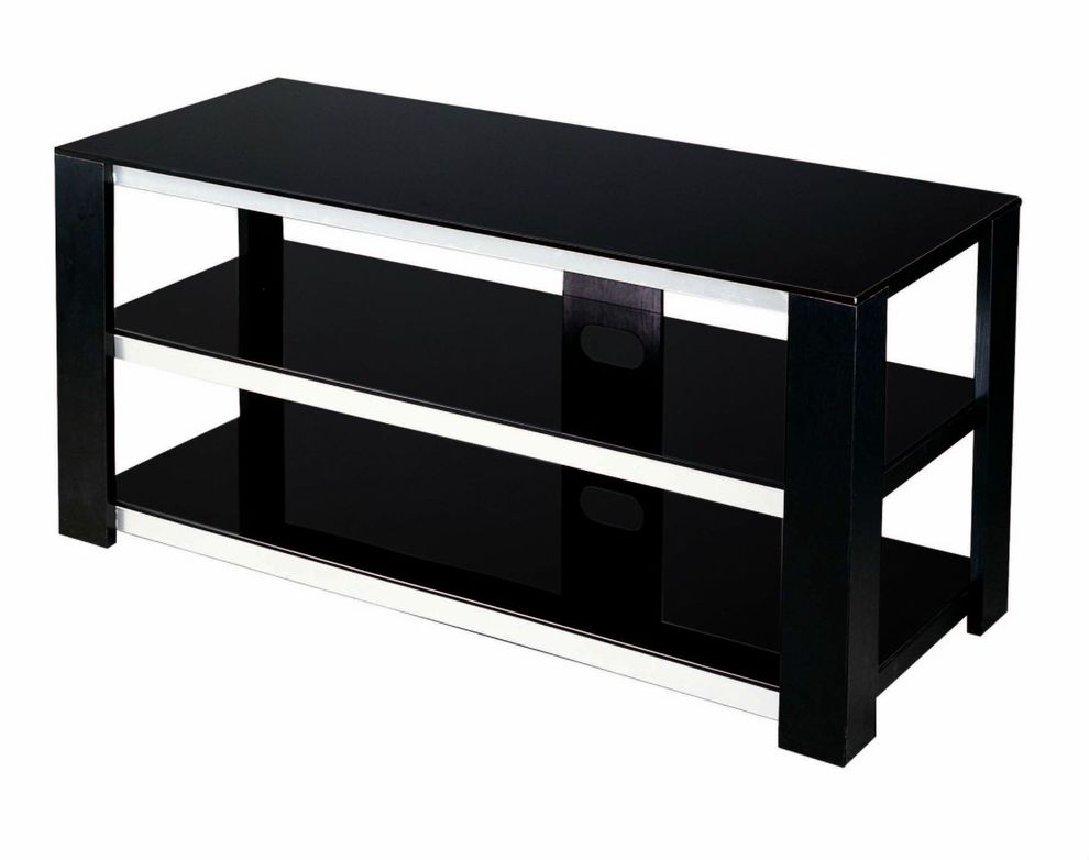 Black glass / Silver Base TV Stand by New Spec
