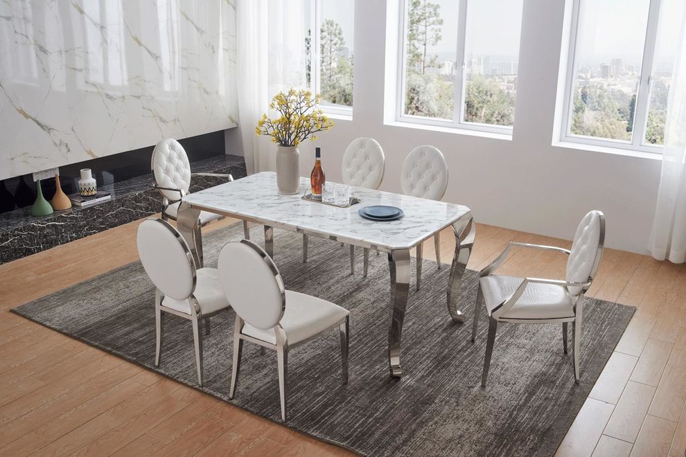 Marble top modern dining table w/ chrome legs by ESF