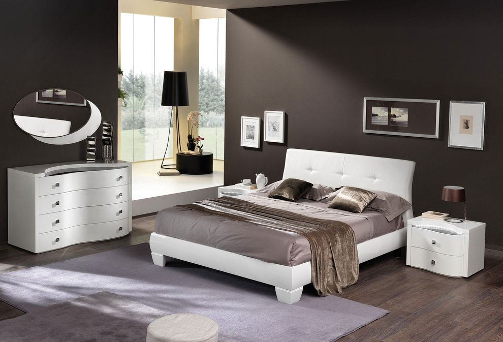 White contemporary low-profile platform bed by ESF