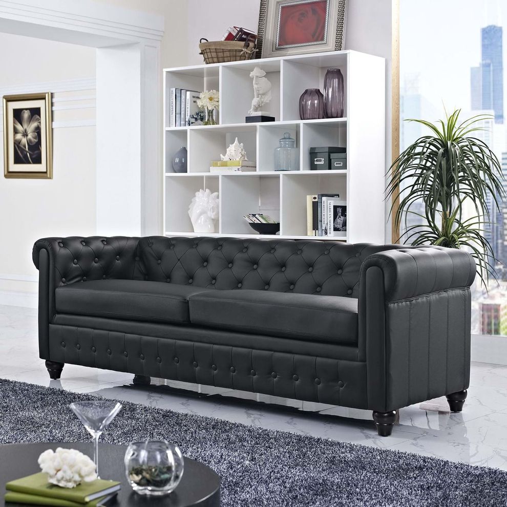Black vinyl desgner replica tufted sofa by Modway