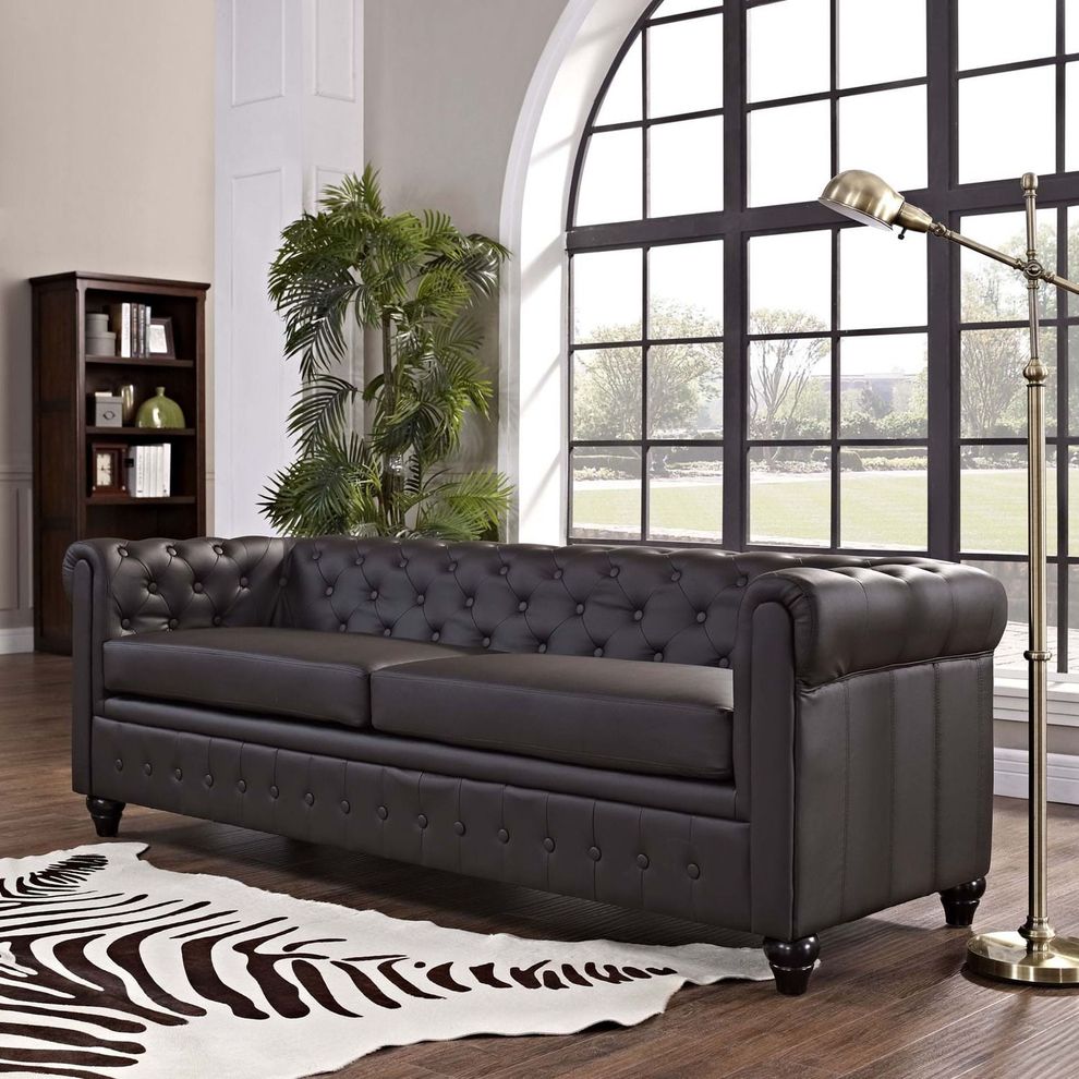Brown vinyl desgner replica tufted sofa by Modway