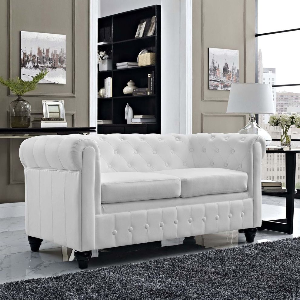 Brown vinyl desgner replica tufted loveseat by Modway