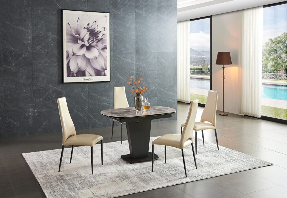 Gray taupe marble top dining table w/ extensions by ESF
