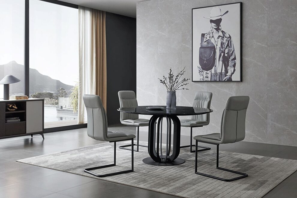 Ultra-contemporary black marble top dining table by ESF