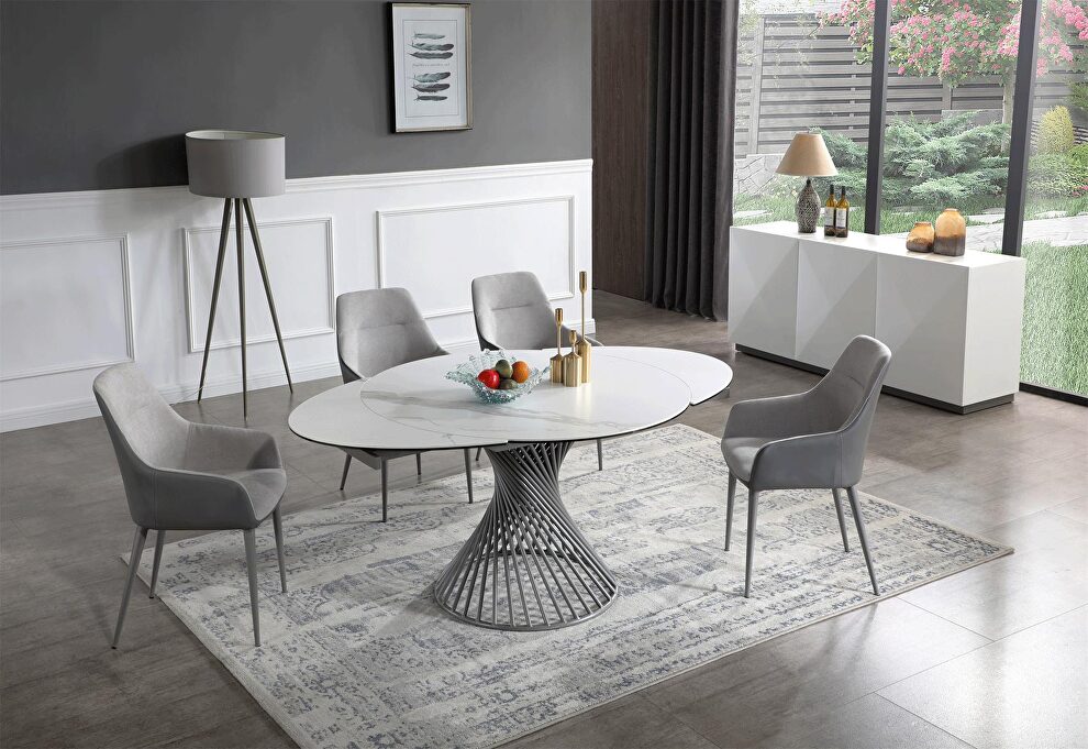 Round top marble-like ceramic table w/ rounded extensions by ESF