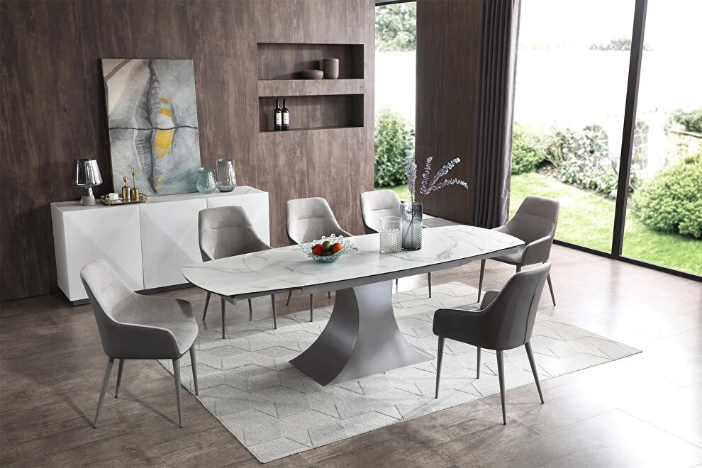 Top marble-like rounded ceramic table w/ extension by ESF