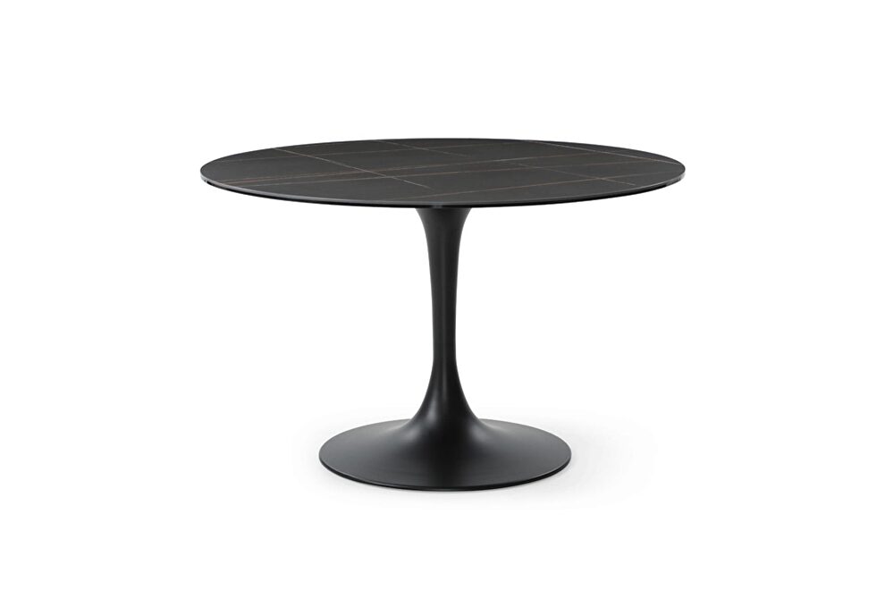 Black / dark gray round ceramic top dining table by ESF
