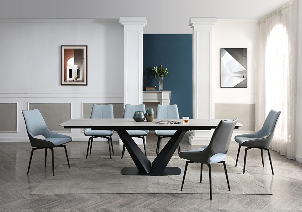 Extension ceramic top dining table w/ black base by ESF