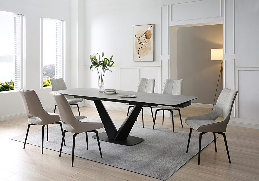 Extension ceramic top dining table w/ black base by ESF