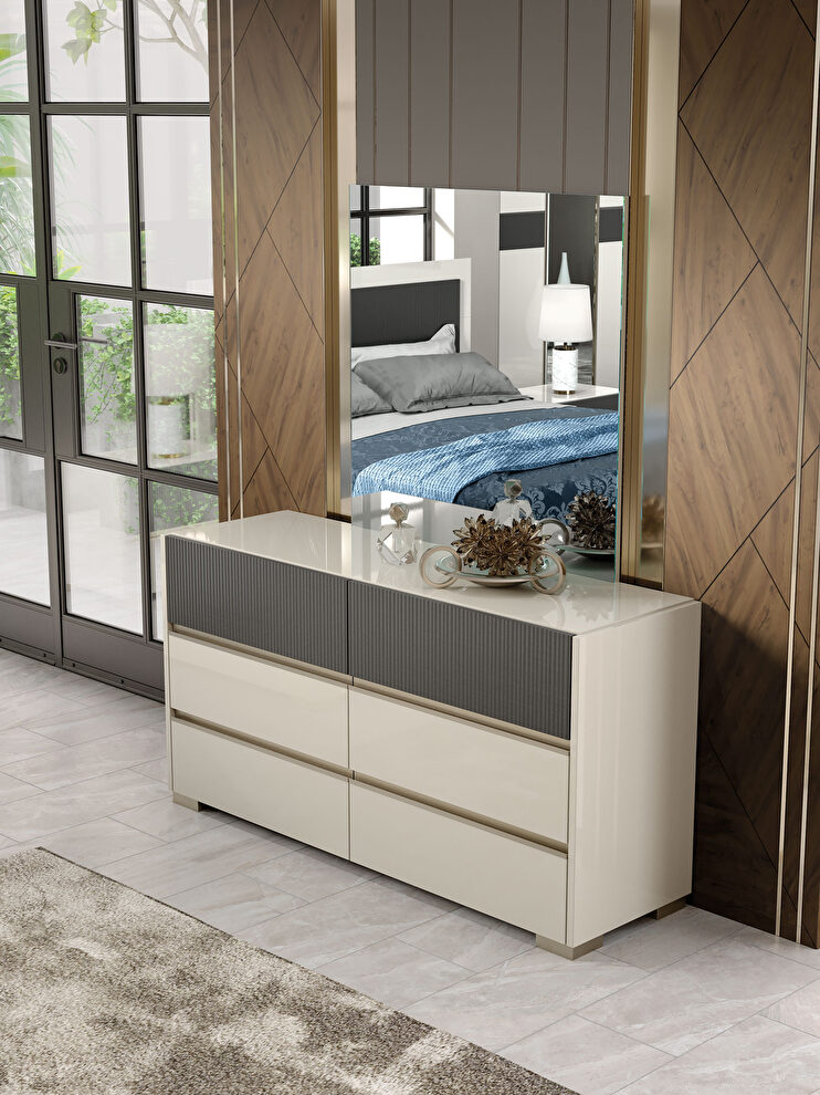 Cream glossy EU-made contemporary style dresser by ESF