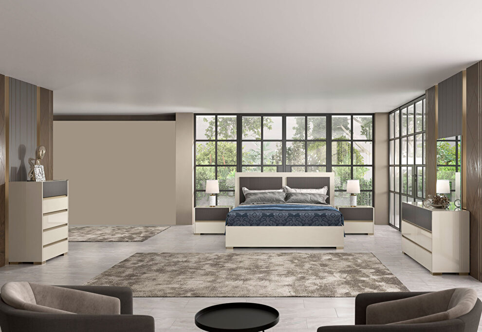 Cream glossy EU-made contemporary style king bed by ESF