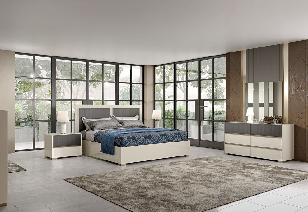 Cream glossy EU-made contemporary style bed by ESF
