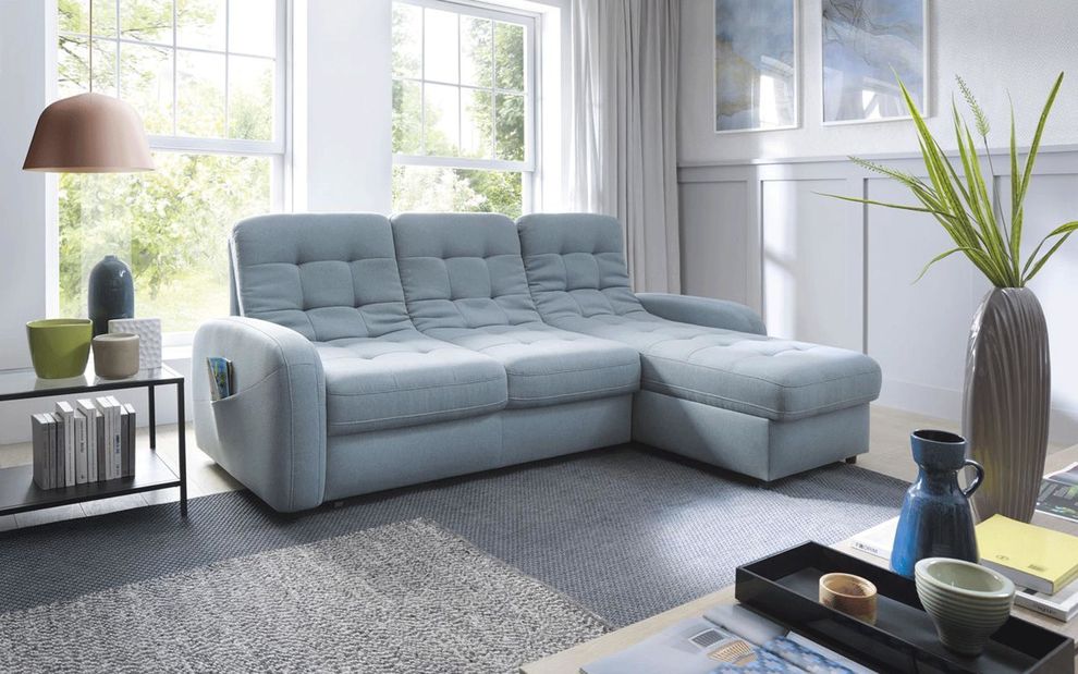 EU-made unique blue fabric sleeper sectional sofa by Galla Collezzione