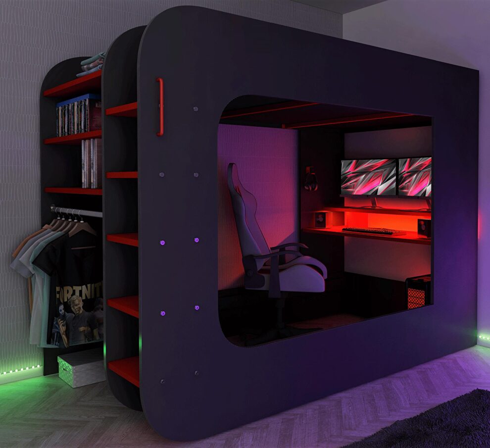 Gamers twin size bed in red / black finish by ESF