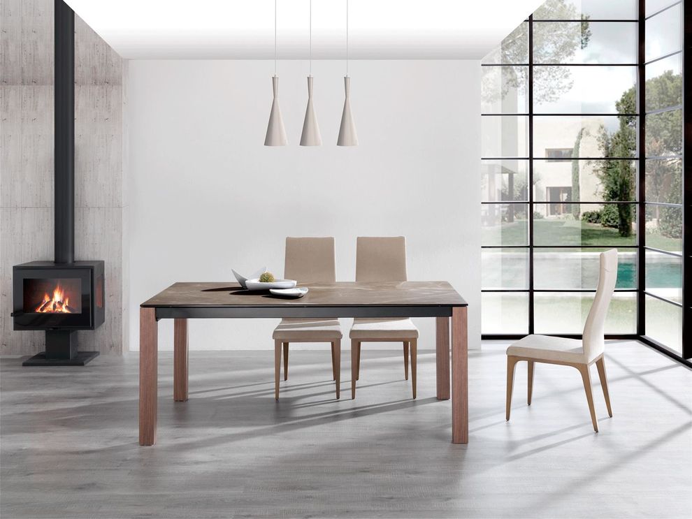 EU-made contemporary solid wood table w/ 2 extensions by ESF