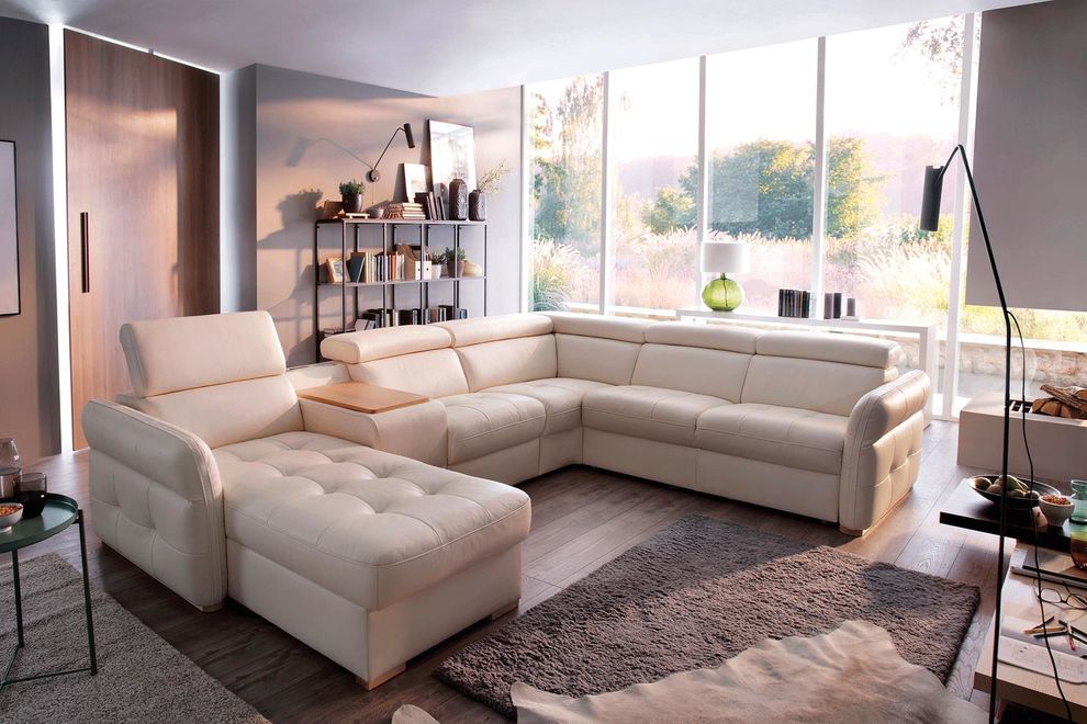 Ultra-modern beige top-grain leather sectional by Galla Collezzione