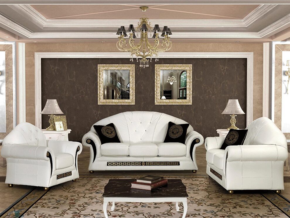 Royal traditional style couch in full white leather by ESF