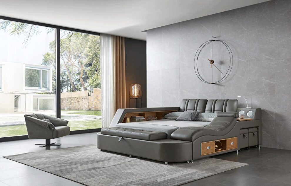 Versatile queen bed w/ storage/led lamp/stools and more by Camelgroup Italy