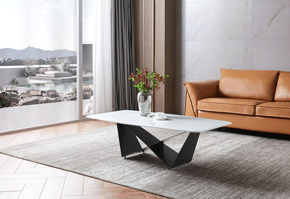 Marble top / solid gray steel base coffee table by ESF