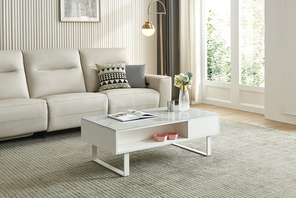 Marble lift top contemporary white coffee table by ESF