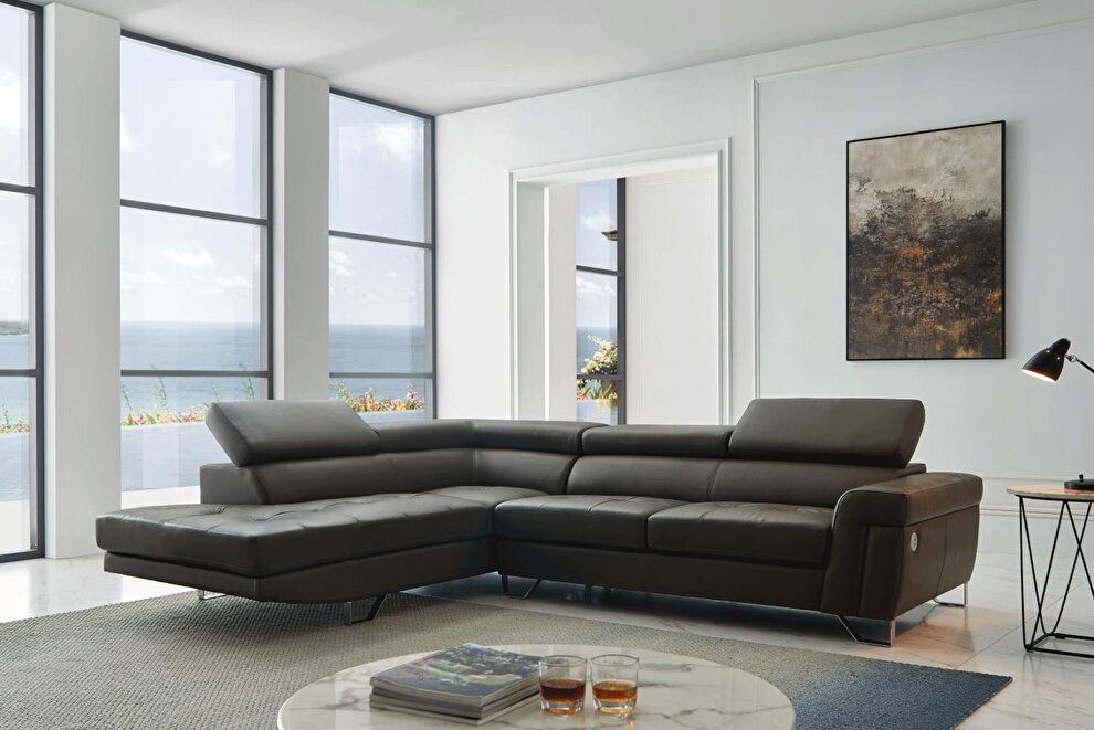 Contemporary dark gray leather sectional by ESF