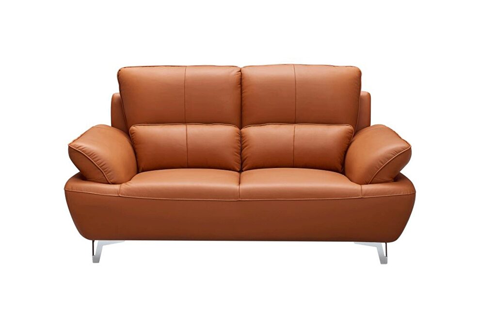 Orange leather stylish modern low-profile loveseat by ESF