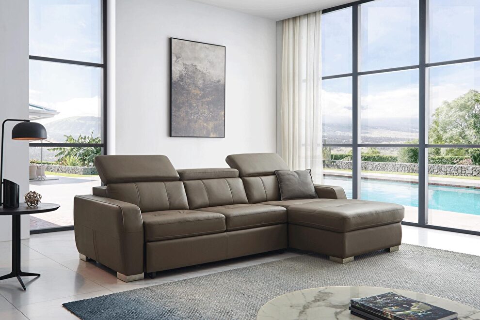 Contemporary gray / brown  leather sectional w/ bed by ESF