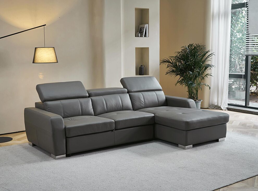 Contemporary gray  leather sectional w/ bed by ESF