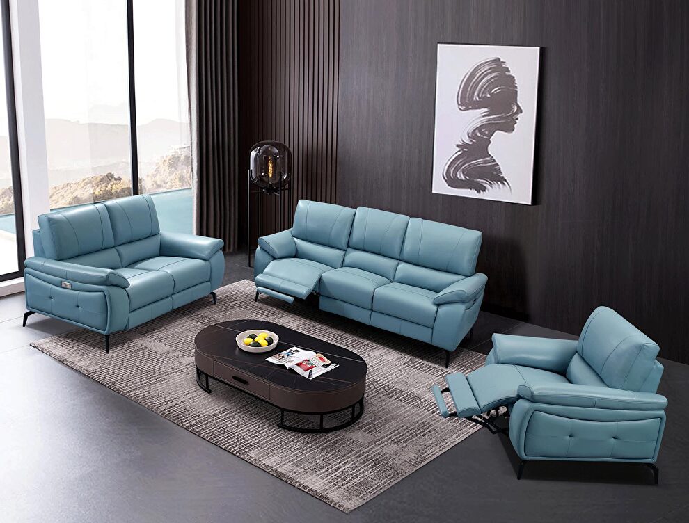 Blue leather electric recliner sofa by ESF