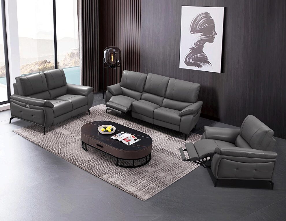 Gray leather electric recliner sofa by ESF