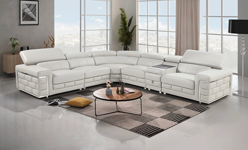 Light gray leather designer sectional w/ adjustable headrests by ESF