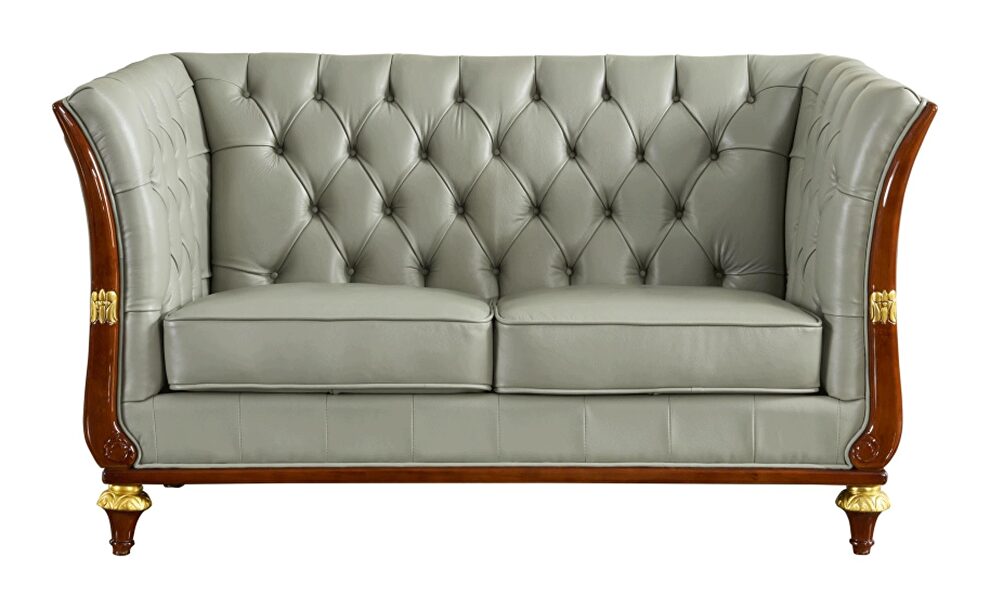Gray leather / brown / gold accents loveseat by ESF
