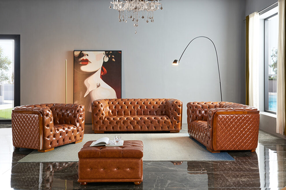 Deeply tufted custom made leather sofa by ESF