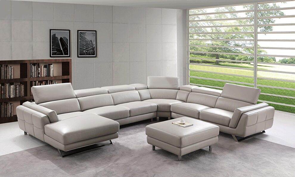 Oversized contemporary leather gray/silver sectional by ESF