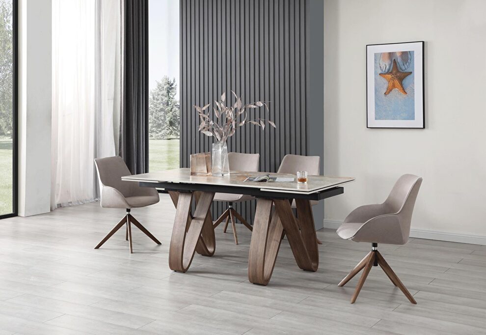 Ultra-contemporary dining table w/ extensions and marble top by ESF