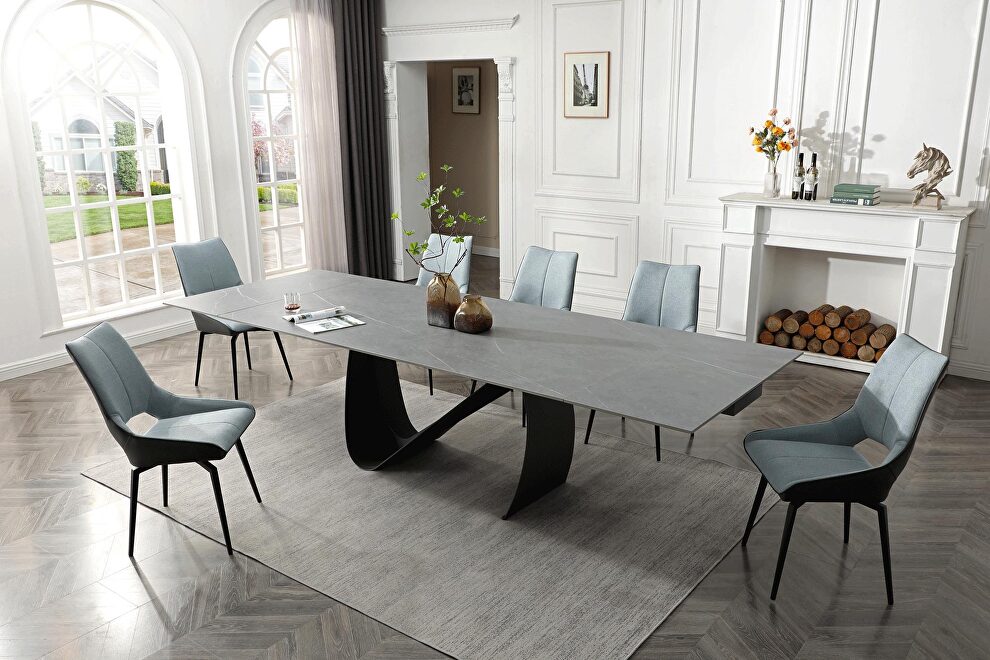 Dark ceramic dining table w/ extensions by ESF