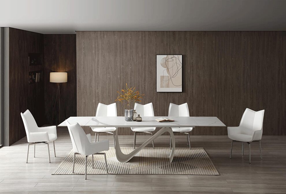 White ceramic dining table w/ extensions by ESF