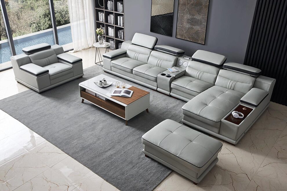 Elegant contemporary gray half leather sectional sofa by ESF