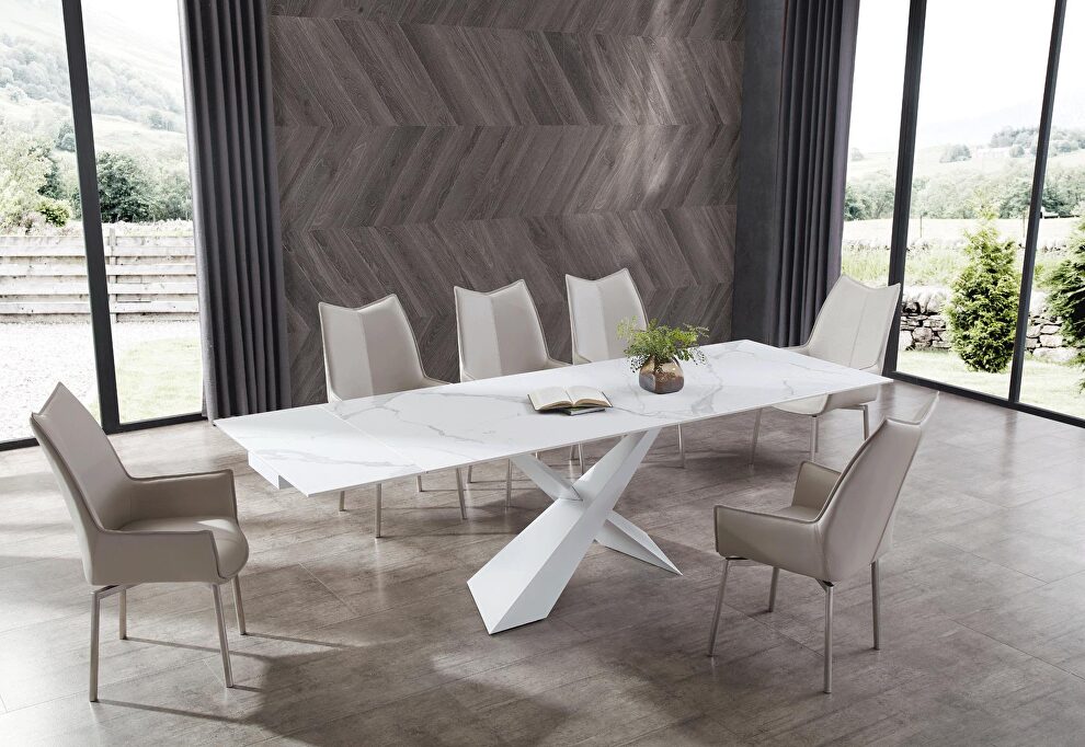 Contemporary x-base white extension dining table by ESF