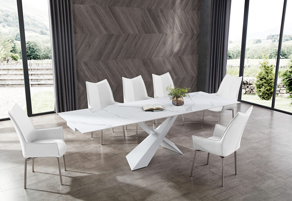 Contemporary white extension dining table with crossed x base by ESF