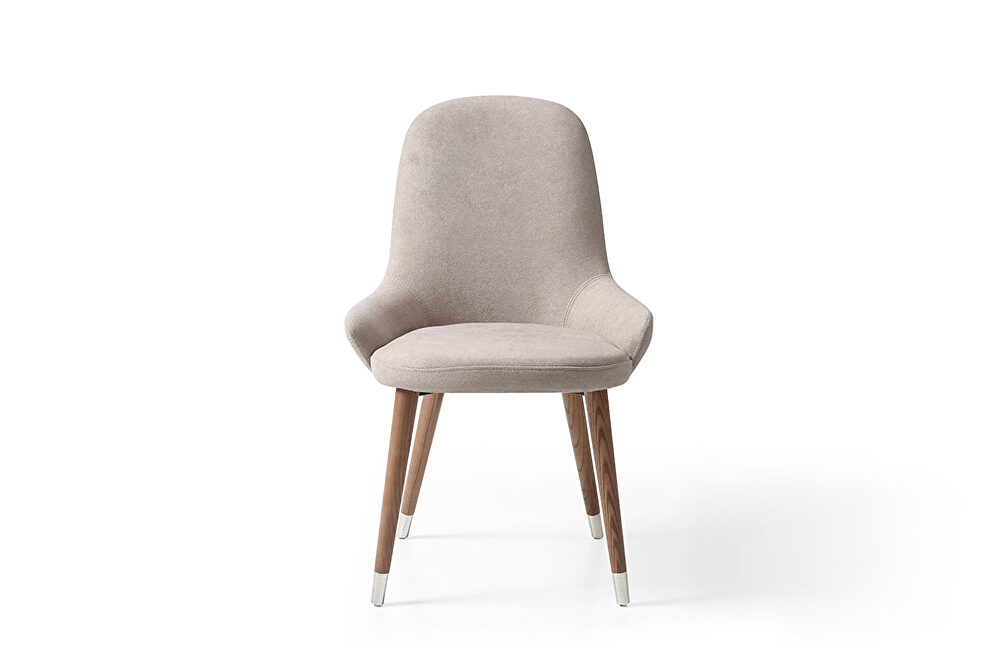 Light tan fabric dining chair w/ walnut legs by ESF