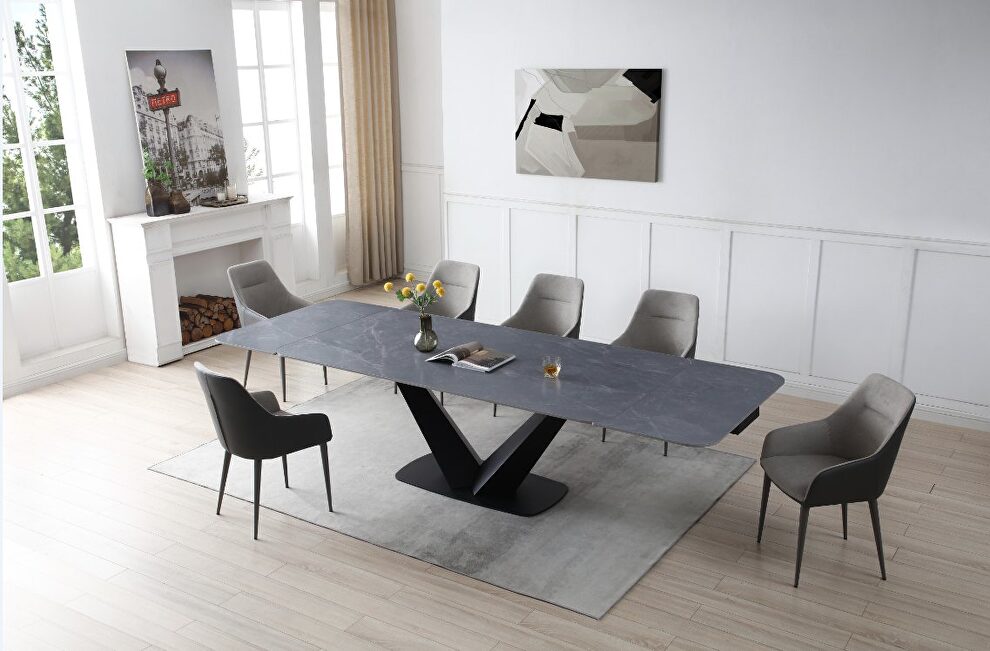 Ceramic top extension dining table in gray by ESF
