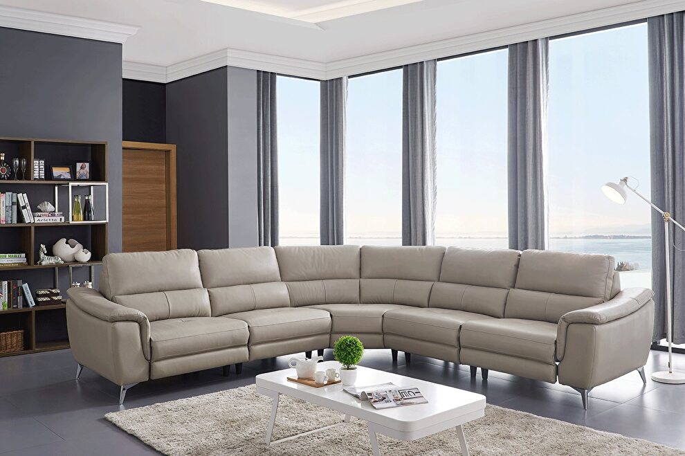 Taupe leather recliner sectional sofa in modern style by ESF