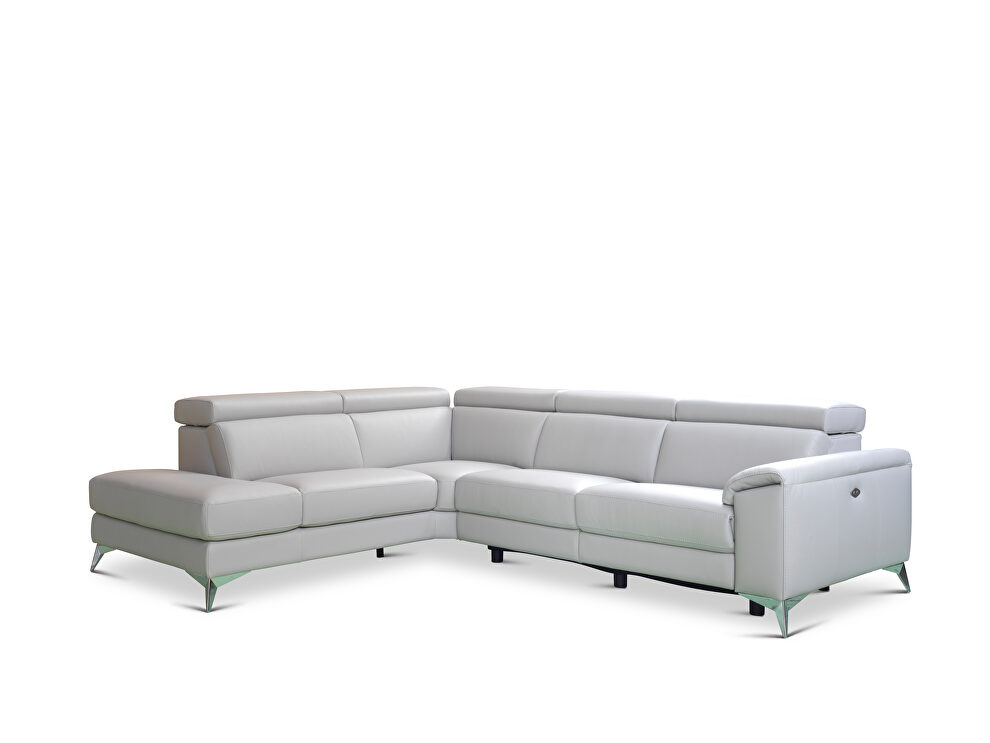 Light beige Italian leather sectional w/ power recliner by Elegante Italia