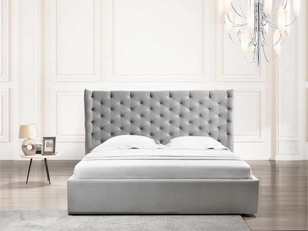 Stylish contemporary storage queen bed in gray microfiber by Elegante Italia