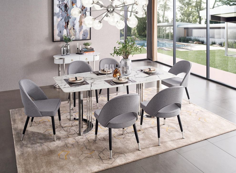 Marble top dining table w/ silver legs by ESF