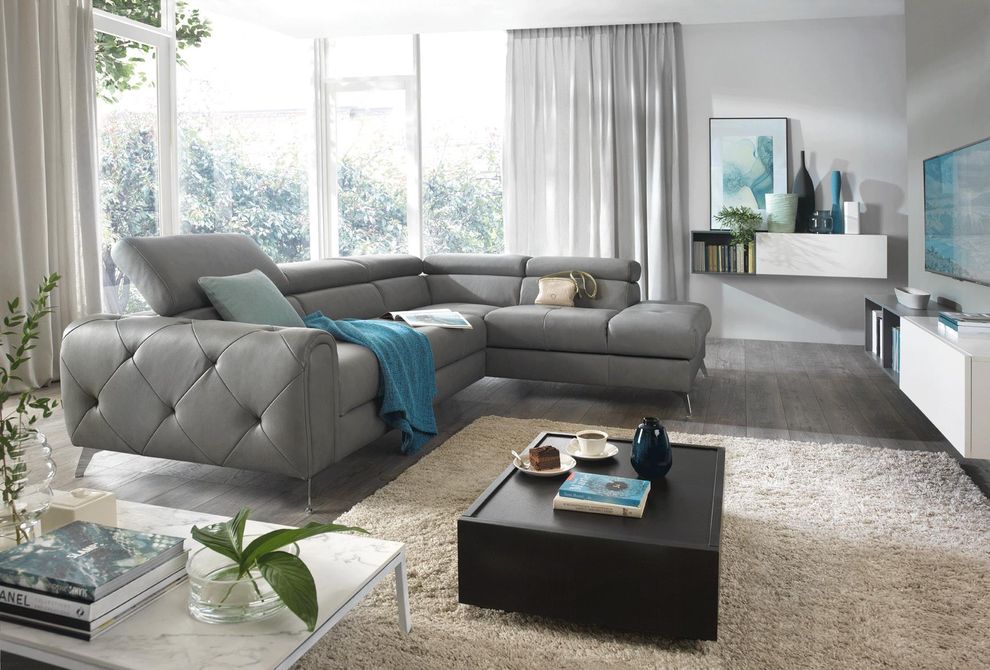 Gray full leather sectional w/ bed and storage by Galla Collezzione