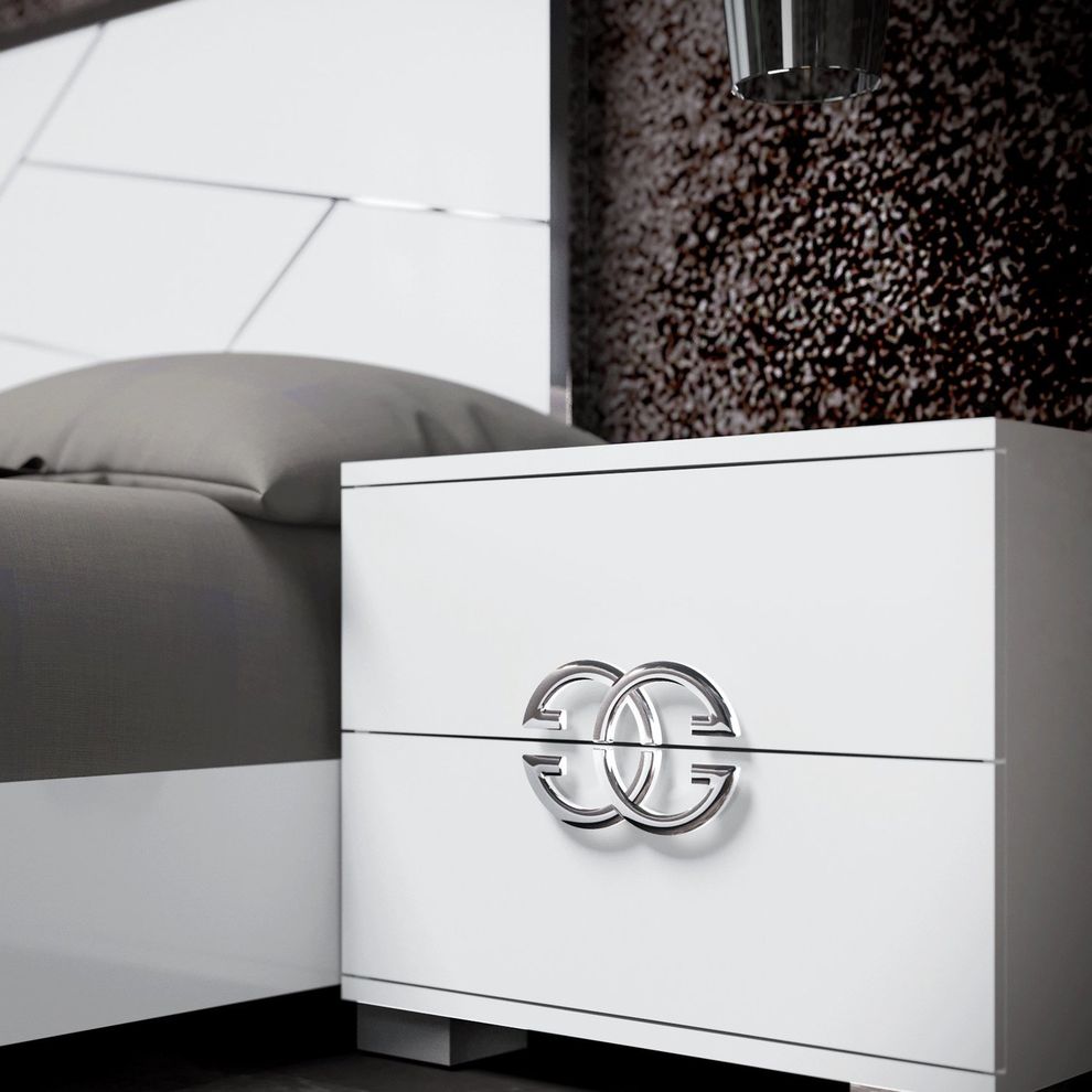 Italy-made white glossy modern nightstand by Status Italy